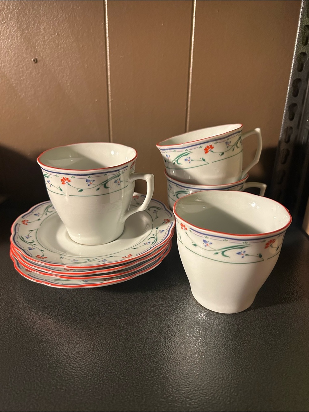 Gibson Designs Grace Porcelain Tea Cups & Saucers - Set of 4